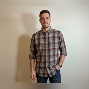 U.S. Polo Assn. Men's Checkered Shirt in Brown and Cream- Slim Fit